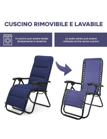 2pz Sedia Sdraio Pieghevole Cuscino Gravità Zero Poltrona Schienale Reclinabile