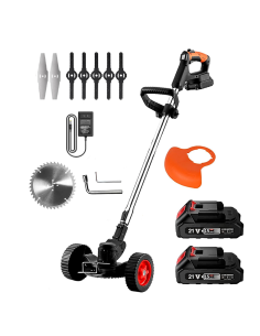 Decespugliatore Cordless 2 Batterie 21V con Ruote e Asta...
