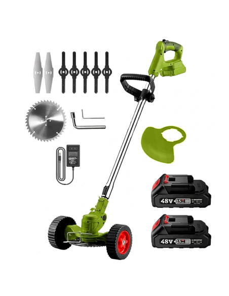 Decespugliatore Batteria V Ruote Rimovibili Tosaerba Telescopico 2 Batterie