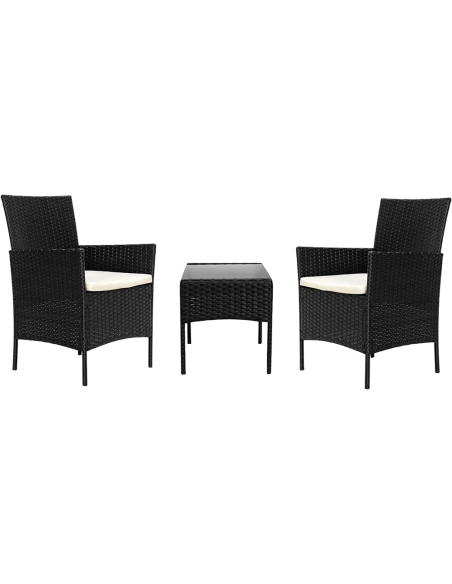 Set Malindi da Giardino con 2 Poltrone Cuscini e Tavolino Effetto Rattan