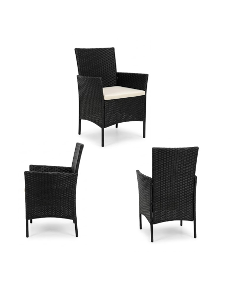 Set Malindi da Giardino con 2 Poltrone Cuscini e Tavolino Effetto Rattan
