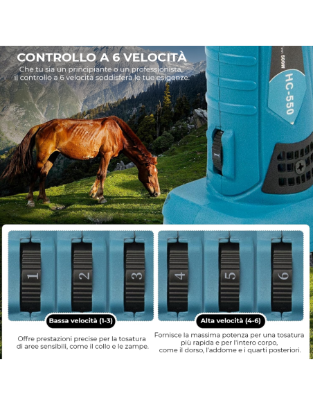 Tosatrice per Cavalli Senza Fili 2500 RPM 18V con 2 Batterie professionale