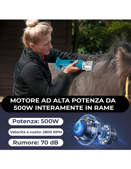 Tosatrice per Cavalli Senza Fili 2500 RPM 18V con 2 Batterie professionale