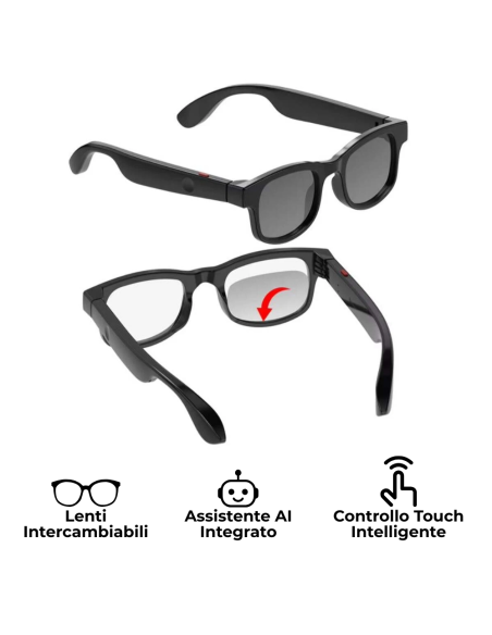 Occhiali Smart AI con Fotocamera 8MP Audio HIFI Bluetooth 5.4 WiFi 6 Leggeri