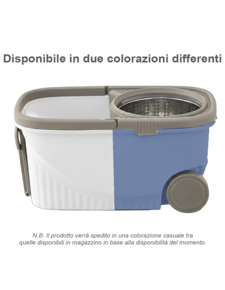 Set Lavapavimenti Secchio 15L Ruote e Mop 360 Centrifuga Autostrizzante