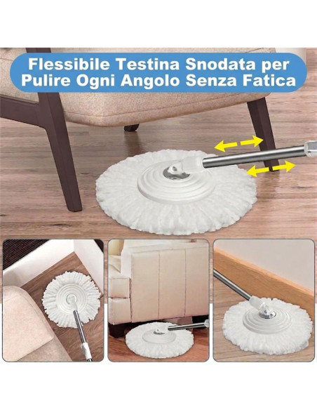Set Lavapavimenti Secchio 15L Ruote e Mop 360 Centrifuga Autostrizzante