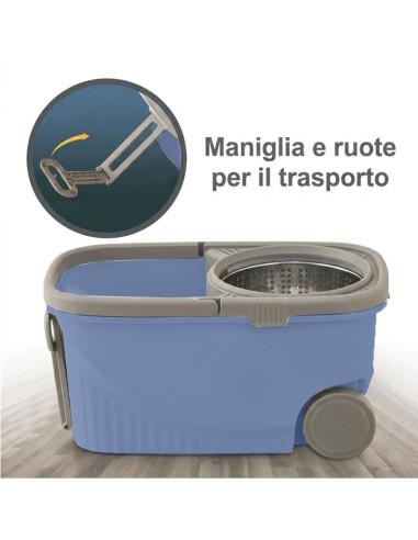 Set Lavapavimenti Secchio 15L Ruote e Mop 360...