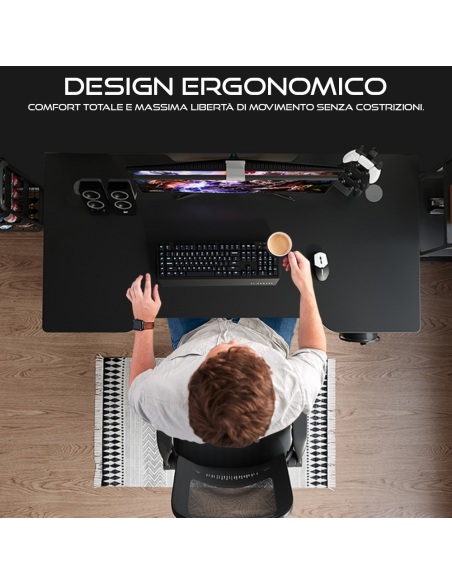 Scrivania Gaming Ergonomica 100x60x73H cm Tavolo PC Effetto Carbonio Passacavi