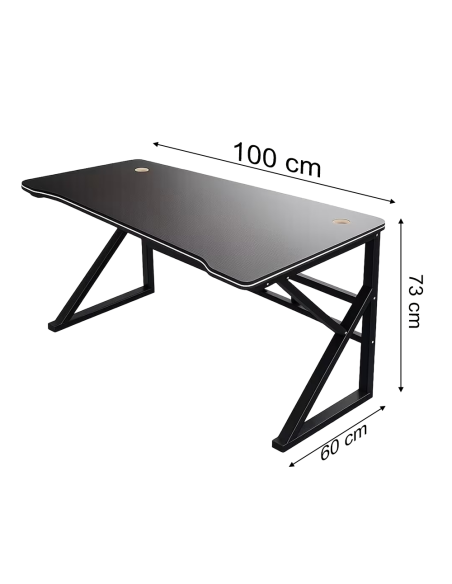 Scrivania Gaming Ergonomica 100x60x73H cm Tavolo PC Effetto Carbonio Passacavi