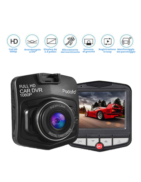 Dash Cam Auto Full HD 1080P Telecamera Parabrezza G-Sensor Display 2.4" IR
