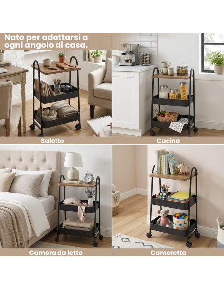 Carrello Multiuso 75x40x27 cm Carrellino Salvaspazio con Ruote e Cestelli