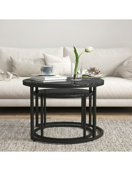 Set 2 Tavolini da Salotto Mauro 60x53x45,5 cm Incastro Tavolini da Caffè Moderni