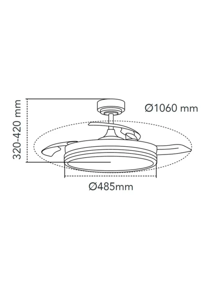 Ventilatore da Soffitto con Luce LED 72W Plafoniera 49cm Pale a Scomparsa