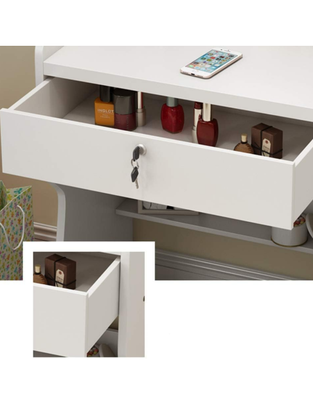 Toeletta Bambina Specchio cuore Cassetto e Sgabello MDF 50x35x120H cm