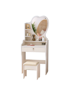 Toeletta Bambina Specchio cuore Cassetto e Sgabello MDF...