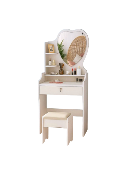 Toeletta Bambina Specchio cuore Cassetto e Sgabello MDF 50x35x120H cm