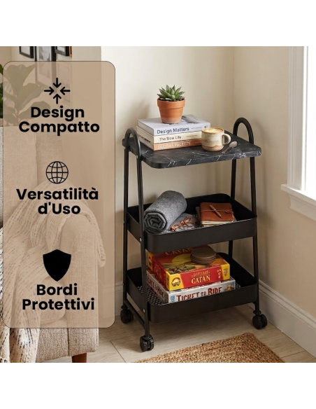 Carrello Multiuso 75x40x27 cm Carrellino Salvaspazio con Ruote e Cestelli