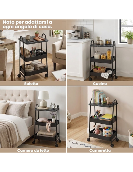 Carrello Multiuso 75x40x27 cm Carrellino Salvaspazio con Ruote e Cestelli