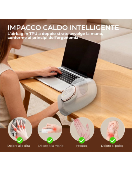 Massaggiatore Mani Compressione SMART HAND Termica Massaggio Guanto Ricaricabile