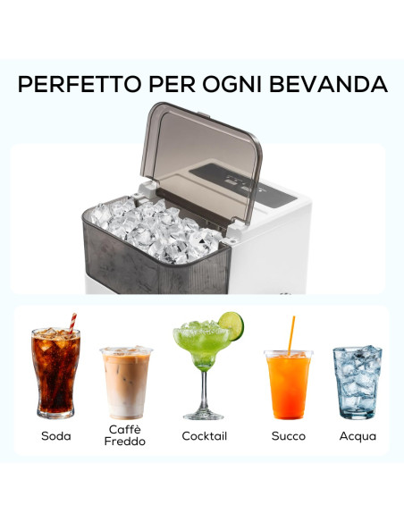 Macchina Ghiaccio 12Kg/24H Compatta con Display Touch e Sensori