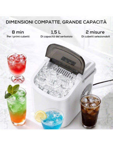 Macchina Ghiaccio 12Kg/24H Compatta con Display...