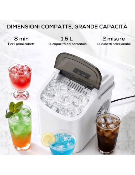 Macchina Ghiaccio 12Kg/24H Compatta con Display Touch e Sensori