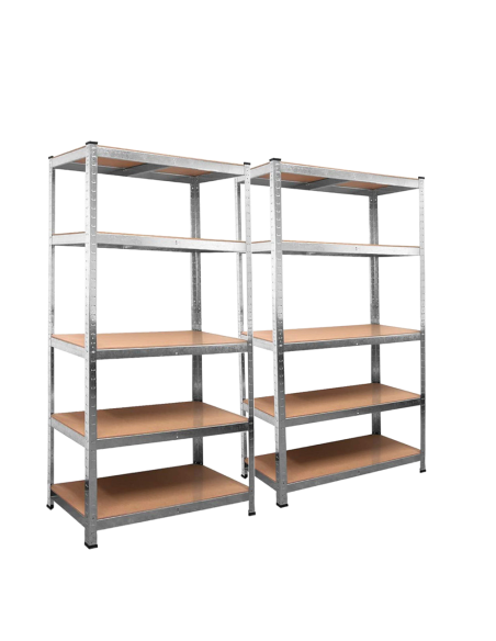 Set 2 pz Scaffale 5 Ripiani Metallo MDF Modulare 150Hx70Lx30P cm portata 875kg