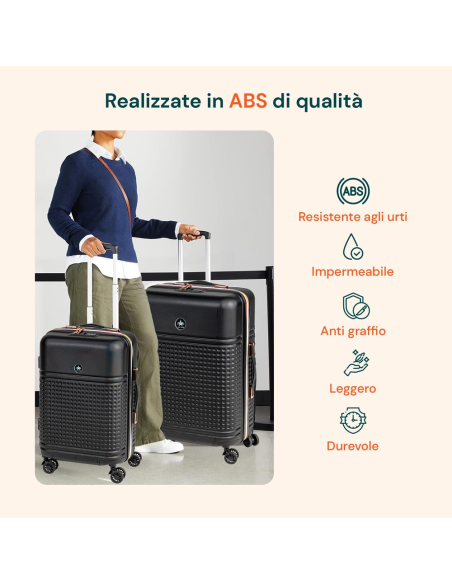 Set 4 Valigie Rigide ABS con Beauty Case ENRICO COVERI Ruote girevoli 360