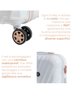 Set Valigie A91 Rigide ABS 3 Pezzi con Beauty Case e Ruote Removibili