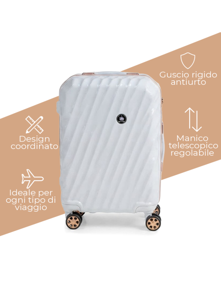 Set Valigie Rigide ABS 3 Pezzi con Beauty Case e Ruote Removibili