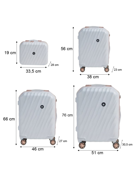 Set Valigie Rigide ABS 3 Pezzi con Beauty Case e Ruote Removibili