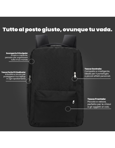 Zaino Porta PC 46x33x17 cm da Viaggio Zaino Lavoro e Cabina con Fascia Trolley