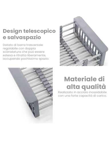 Scolapiatti Regolabile Telescopico da Lavello...