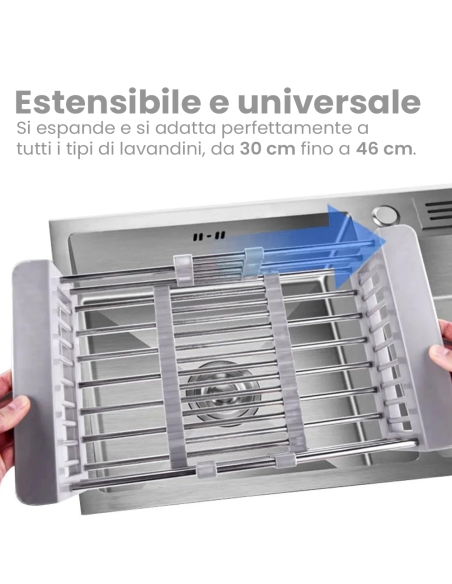 Scolapiatti Regolabile Telescopico da Lavello Cestello Estensibile 30 a 46 cm