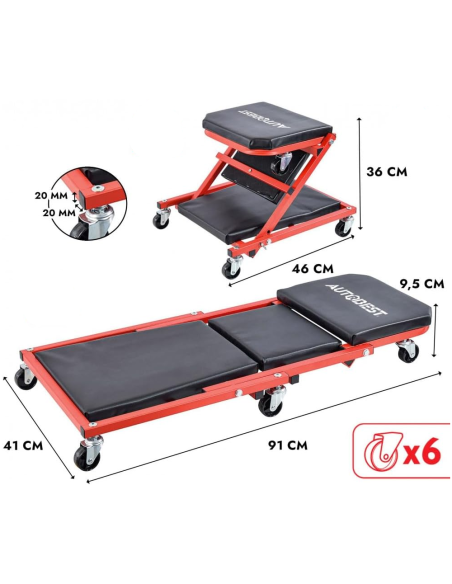 Carrello Sotto Auto 2 in 1 Sgabello da Officina Lettino Riparazioni max 150 kg
