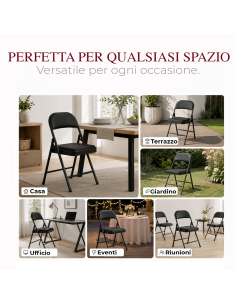 Set 6 Sedie Pieghevoli Metallo e Similpelle PU Sedute Imbottite Salvaspazio