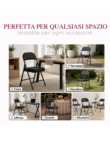 Set 6 Sedie Pieghevoli Metallo e Similpelle PU...