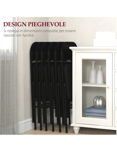 Set 6 Sedie Pieghevoli Metallo e Similpelle PU...