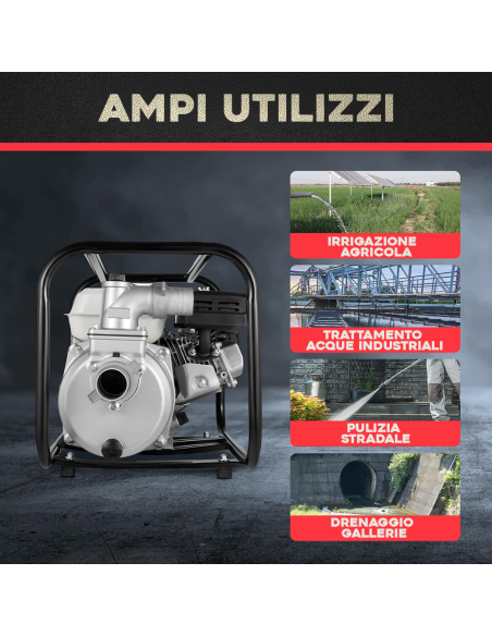 Motopompa a scoppio WP30X a benzina 3" autoadescante 6,5 HP 31 mt 4 TEMPI 60m3/h