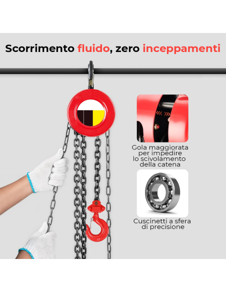 Argano a catena manuale 3 mt 1 ton paranco sollevatore con gancio frizionato