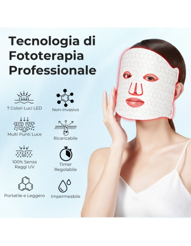 Maschera 7 LED Viso Fototerapia con Timer...