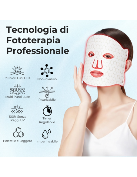 Maschera 7 LED Viso Fototerapia con Timer Riutilizzabile