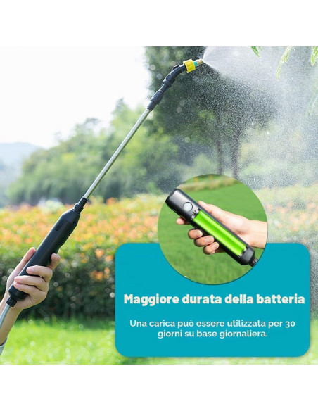 Spruzzatore Elettrico per Piante 2400mAh con 3 Ugelli e Asta Telescopica