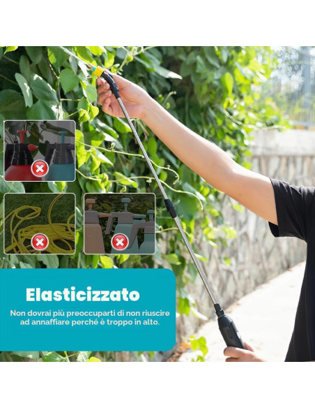 Spruzzatore Elettrico per Piante 2400mAh con 3 Ugelli e Asta Telescopica