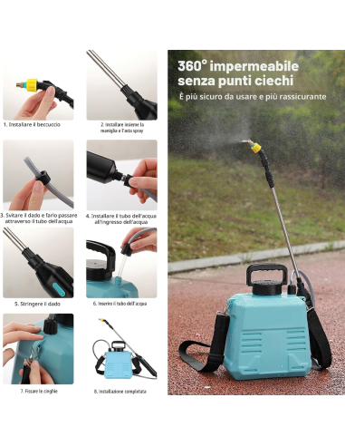 Spruzzatore Elettrico a Zaino 5L 1800mAh con 3...