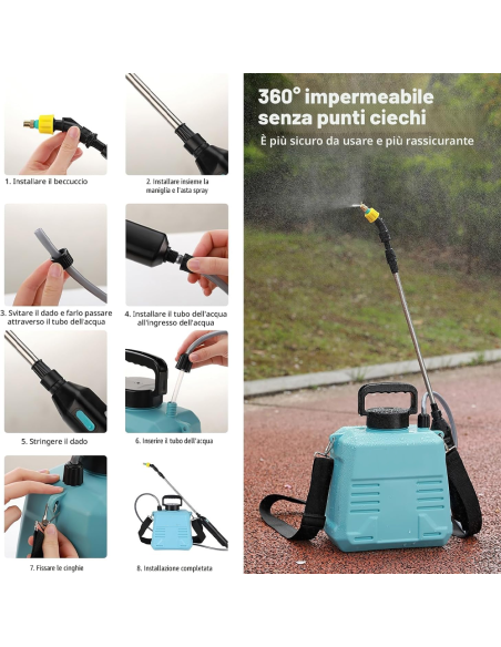 Spruzzatore Elettrico a Zaino 5L 1800mAh con 3 Ugelli e Lancia Telescopica