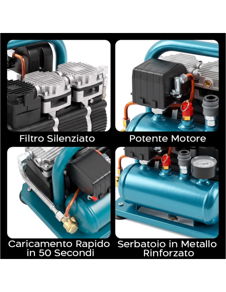 Compressore Aria Portatile 3L 8 Bar Brushless Compatibile Batteria Makita 18V