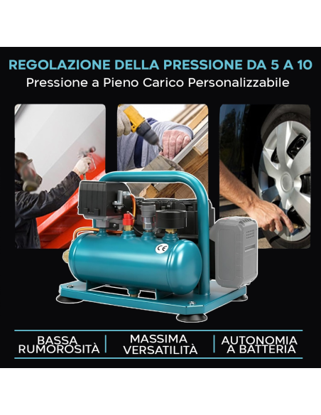 Compressore Aria Portatile 3L 8 Bar Brushless Compatibile Batteria Makita 18V