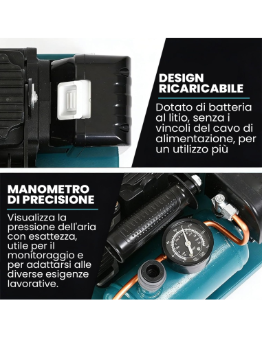 Compressore Aria Portatile 1,5L Brushless 18V...