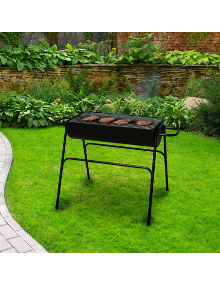 Barbecue a Carbonella Portatile da Esterno con Griglia Acciaio Cromato Nero